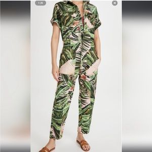 Farm Rio Green Amazonia Forest Utility Jumpsuit Size Small